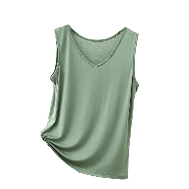 Oksale Débardeurs Modal pour Femmes Décontractés Doux Col Rond Sans Manches Haut d'Été Confortable Pyjamas Grande Taille pour la Maison 2026 Vert 5TG