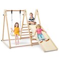 thumbnail image 1 of Gymax Aire de Jeux Intérieure 5-en-1 pour Enfants avec Glissade, Escalade, Rocher, Balançoire Réglable en Bois, 1 of 9