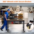 thumbnail image 4 of 72" x 25" Adjustable Workbench 2000 Lbs Capacity, Rubber Wood Table Heavy Duty Workstation with Hardwood Top, Power Outlets, Metal Frame, Swivel Casters, Garage Table for Workshop Office Home, 4 of 8
