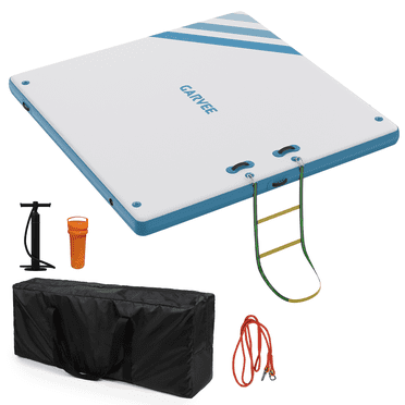 Plateforme de Quai Flottante Gonflable Robuste – Surface EVA Antidérapante, Échelle en Corde, Pompe à Air Manuelle et Sac de Transport – Tapis d'Eau Durable à Double Couche en PVC pour Lac, Piscine, Océan, Taille : 2.4x1.8m