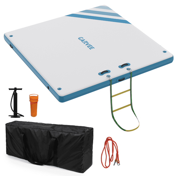 Heavy-Duty Inflatable Floating Dock Platform – Non-Slip EVA Surface, Rope Ladder, Manual Air Pump & Carry Bag – Durable Double-Layer PVC Water Mat for Lake, Pool, Ocean, Size: 2.4x1.8m