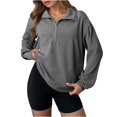 thumbnail image 1 of Erwazi Womens Half Zip Pullover Top Waffle Long Sleeve Lapel Functional Pocket Work To Weekend Versatile Blouses, 1 of 8
