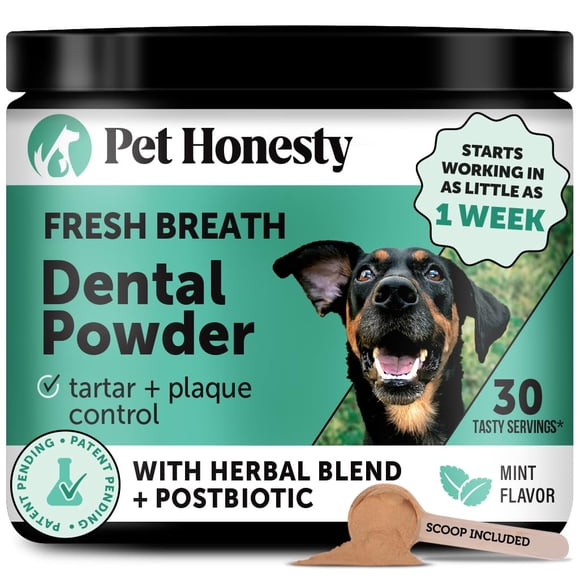 Dog Dental Powder Fresh Breath Cleans Teeth Tartar + Plaque Off (30 Day Jar)