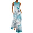 thumbnail image 2 of Robes d'Été pour Femmes 2023 Mode d'Été Tendance pour Femmes Robe Imprimée à Col en V Sans Manches à Enfiler avec Poches Combinaison Robe en Liquidation, 2 of 5
