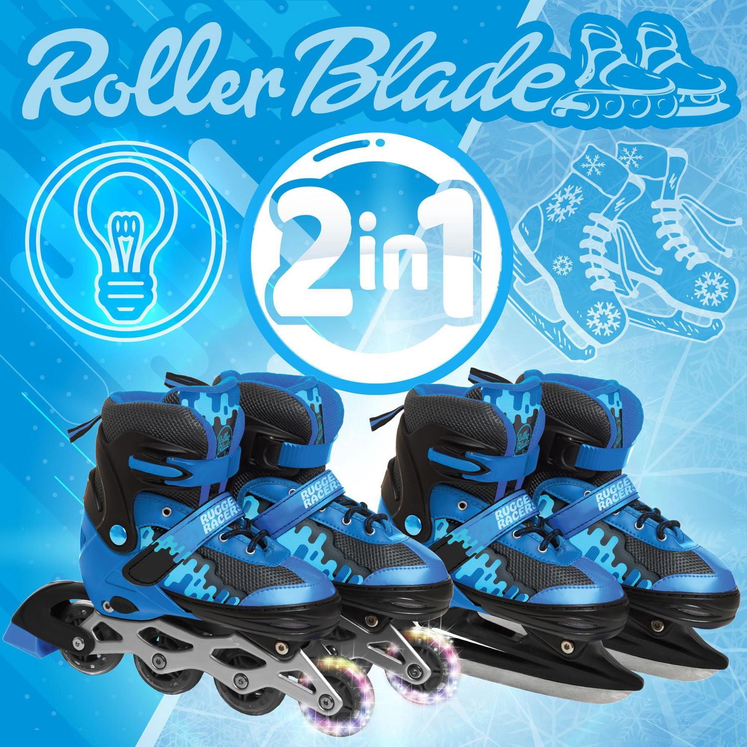 Rugged Racer Kids Adjustable and Convertible Rollerblade and Ice Skate - Medium - Blue