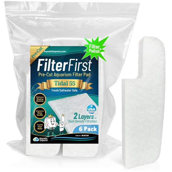 Aquatic Experts Aquarium Filter Floss for Fish Tank Filters - FilterFirst Aquarium Filter Pad - Media for Crystal Clear Water (6 Pack Tidal 55 Compatible)