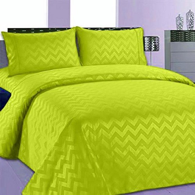 Home Sweet Home Ensemble de Draps en Microfibre à Poches Profondes Design Chevron pour Lit Simple (Vert Lime)