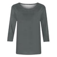 thumbnail image 5 of Meichang T-Shirts pour Femmes à Manches 3/4, Grande Taille, Col Ras du Cou, Coupe Ample, Unis, Basiques, Chemisiers Habillés Décontractés pour l'Automne, 5 of 5