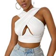 thumbnail image 1 of Women Criss Cross Tank Tops Sleeveless Solid Color Cutout Crop Tops, 1 of 5