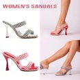 thumbnail image 2 of Ladies High Slim Heels Sandals with Strip Pattern Print Casual Square Peep Toe Shoes Summer Beach, 2 of 7