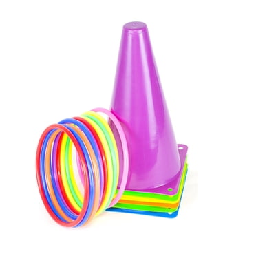 Amdohai 6 Pack Traffic Cones Outdoor Soccer Training Marker Cones with 10 Rings for Kids