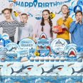 thumbnail image 5 of Shark Birthday Party Decorations, 190Pcs Shark Party Supplies Tableware Set with Plates,Napkins,Cups,Tablecloth,Banner,Hanging Swirls,Balloons,Cake Topper,Cupcake Toppers for Under The Sea Party Decor, 5 of 5