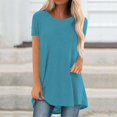 thumbnail image 2 of JIRNDf Chemises pour Femmes Hauts Tendance Été Mode Grande Taille Col Rond Manches Courtes Longues Tuniques pour Femmes Blouse Décontractée Bleu Ciel P, 2 of 9