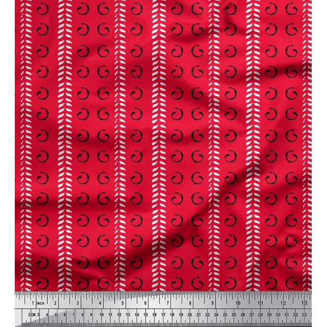 Soimoi Poly Georgette Fabric Leaves & Swirl Block Fabric Prints by Yard 42 Inch Wide