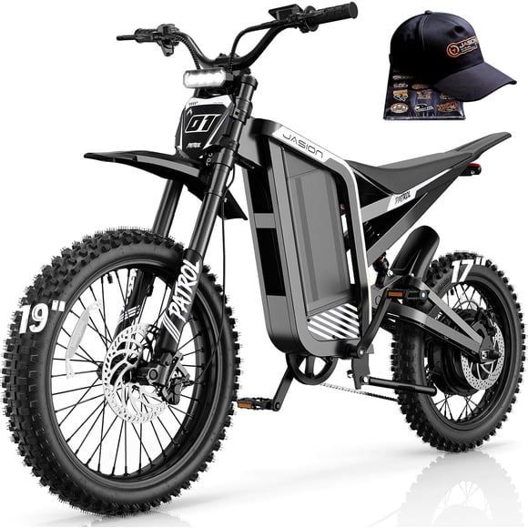 Jasion Patrol 52 Moto Tout-Terrain Électrique pour Adultes 19 Pouces/17 Pouces, Vélo Électrique avec Moteur de Pointe 4000, Batterie 52V 30AH 1560Wh, Autonomie de 50 Miles Moto Électrique à Pneus Larges, UL 2849