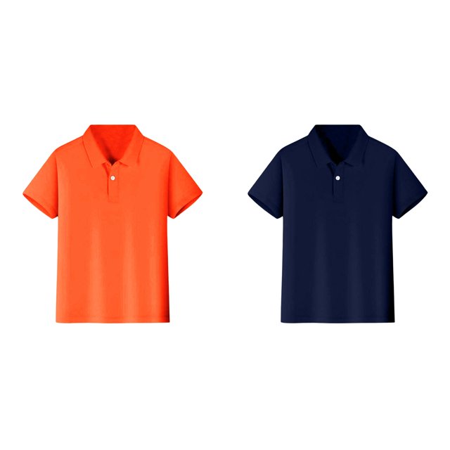2 Pack(Orange 1PCS & Navy 1PCS) Multipack Boy Undershirts Short Sleeve Shirt Button Closure Comfortable & Soft Fabric