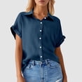 thumbnail image 2 of Women's Solid Color Casual Batwing Sleeve Button Pocket Short Sleeve Shirt, 2 of 4