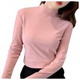thumbnail image 3 of Baberdicy T-Shirts pour Femmes Femmes Ajusté Décontracté Uni Manches Longues Col Roulé Simulé Blouse Hauts Coupe Ajustée Extensible Couche T-Shirts Hauts pour Femmes Rouge, 3 of 8
