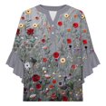 thumbnail image 5 of Weiqiqre Womens Summer Tops 3/4 Sleeve Tops Casual Ruffle Floral Henley Notched V Neck T Shirts Loose Fit Graphic Button Dressy Blouses, 5 of 5