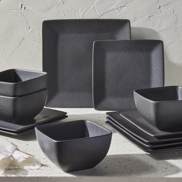 Better Homes & Gardens Anderson Grey Square-Shaped Stoneware 12-Piece Dinnerware Set