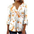 thumbnail image 2 of Femmes Tops Top Floral Impression V-Cou à Manches Courtes T-Shirt Beige L, 2 of 5