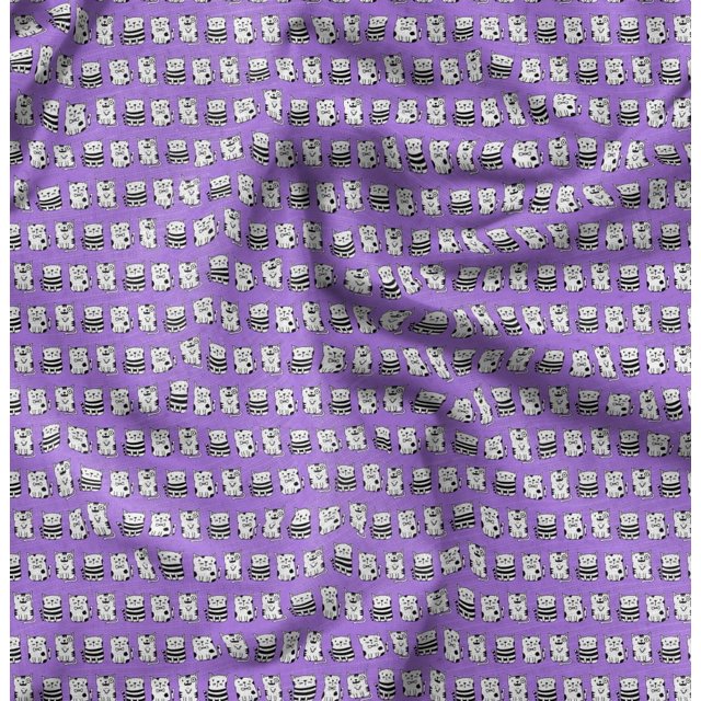Soimoi Georgette Viscose Fabric Cat Animal Print Fabric by Yard 42 Inch Wide