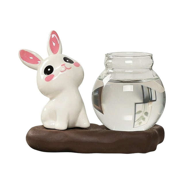 Small Glass Vases for Flowers Desktop Glass Planter Vase Container Ceramic Bunny Shape 12x10x6cm Clear Glass Vases