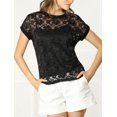 thumbnail image 2 of INSPIRE CHIC Haut en Dentelle Florale Transparent à Manches Courtes Décontracté pour Femme, 2 of 6
