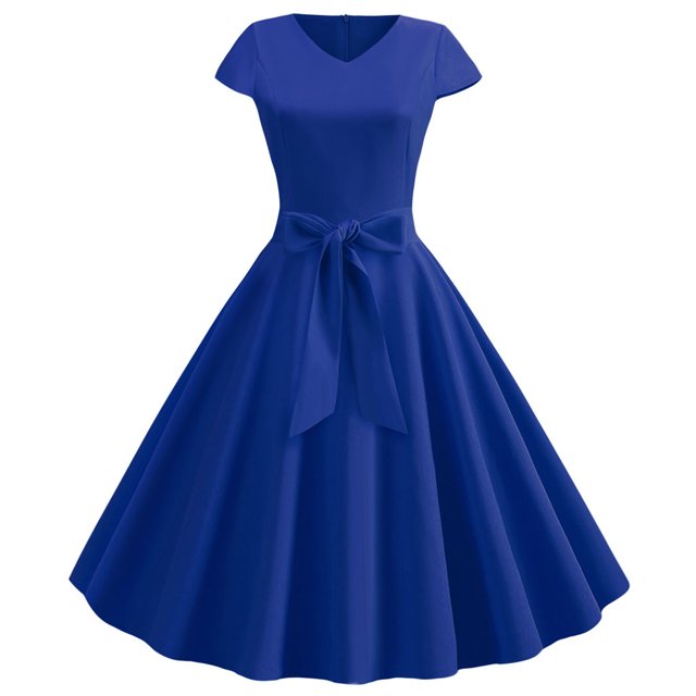 EGNMCR Robes d'Été Femmes Tendance 2024 Femmes Vintage Manches Courtes 50s Ménagère Décontractée Soirée Fête Bal Robe