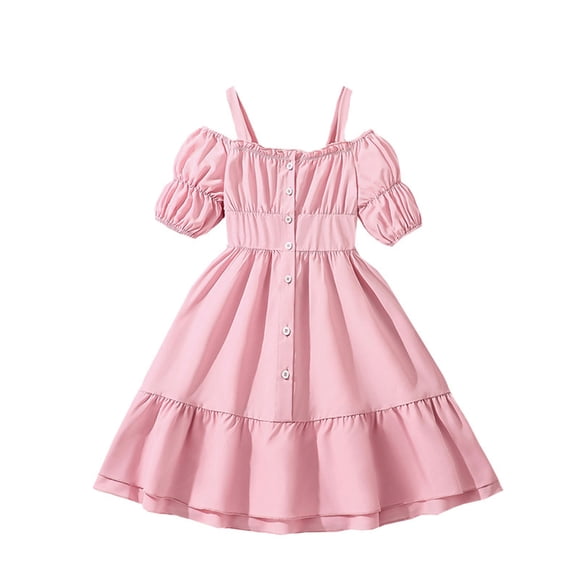 YUTK Robes pour Tout-Petites Filles - Robe d'Été pour Filles, Couleur Unie, Mode, à Bretelles, Manches Courtes, Princesse, Rose