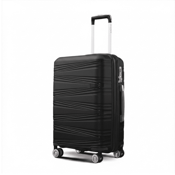 TRAVLR 100 % PP Résistant aux Chocs Léger Extensible 24 Pouces Valise de Soute à Roulettes Noir.