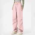 thumbnail image 4 of Ohufall Baggy Parachute Pants for Women& Girls Drawstring Elastic High Waist Ruched Cargo Pants Multiple Pockets Jogger Y2K, 4 of 6