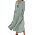 thumbnail image 2 of Meichang Robes d'Été Décontractées pour Femmes, Robes Maxi Évasées en Coton et Lin, Manches Longues, Encolure Dégagée, Imprimé Pissenlit, Robes Amples en Lin avec Poches, Vert G, 2 of 5