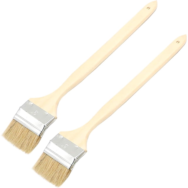 2 Pcs 3 Inch 75mm Long Wood Handle Metal Ferrule Bent Paint Brush Radiator Brush Beige
