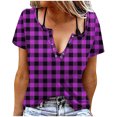 thumbnail image 1 of Liquidation d'Économies! Hauts pour Femmes Grande Taille, Blouse d'Été à Manches Courtes pour Femmes, T-shirt Blouse à Col Rond à Boutons Imprimé à Manches Courtes pour Femmes, 1 of 4