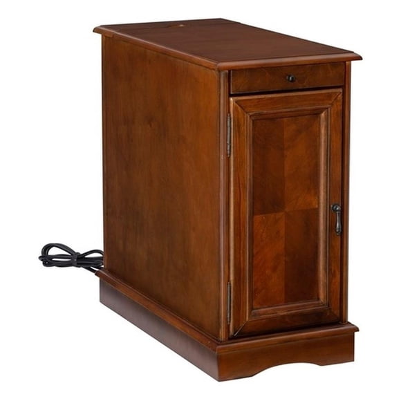Linon Bartow Multi Function Storage Side Table Charging Station in Hazelnut Wood
