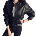 thumbnail image 2 of Spring Autumn Female Design PU Leather Jacket Faux Soft Jacket Slim Black Rivet Zipper Motorcycle Black Jackets, 2 of 6