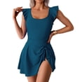 thumbnail image 1 of Plus Size High Neck Swimsuit Women's Swim Romper Sleeveless Solid Push Up Padded Ruffle Cap Sleeve, 1 of 6