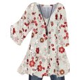 thumbnail image 1 of MAWCLOS Women Blouse V Neck Tops Ruched Tunic Shirt Elegant Beach Floral Print Pullover #1 3XL, 1 of 2