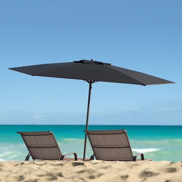 CorLiving 7.5ft Portable Beach Umbrella with Sand/Dirt Anchor and Travel Bag, Black