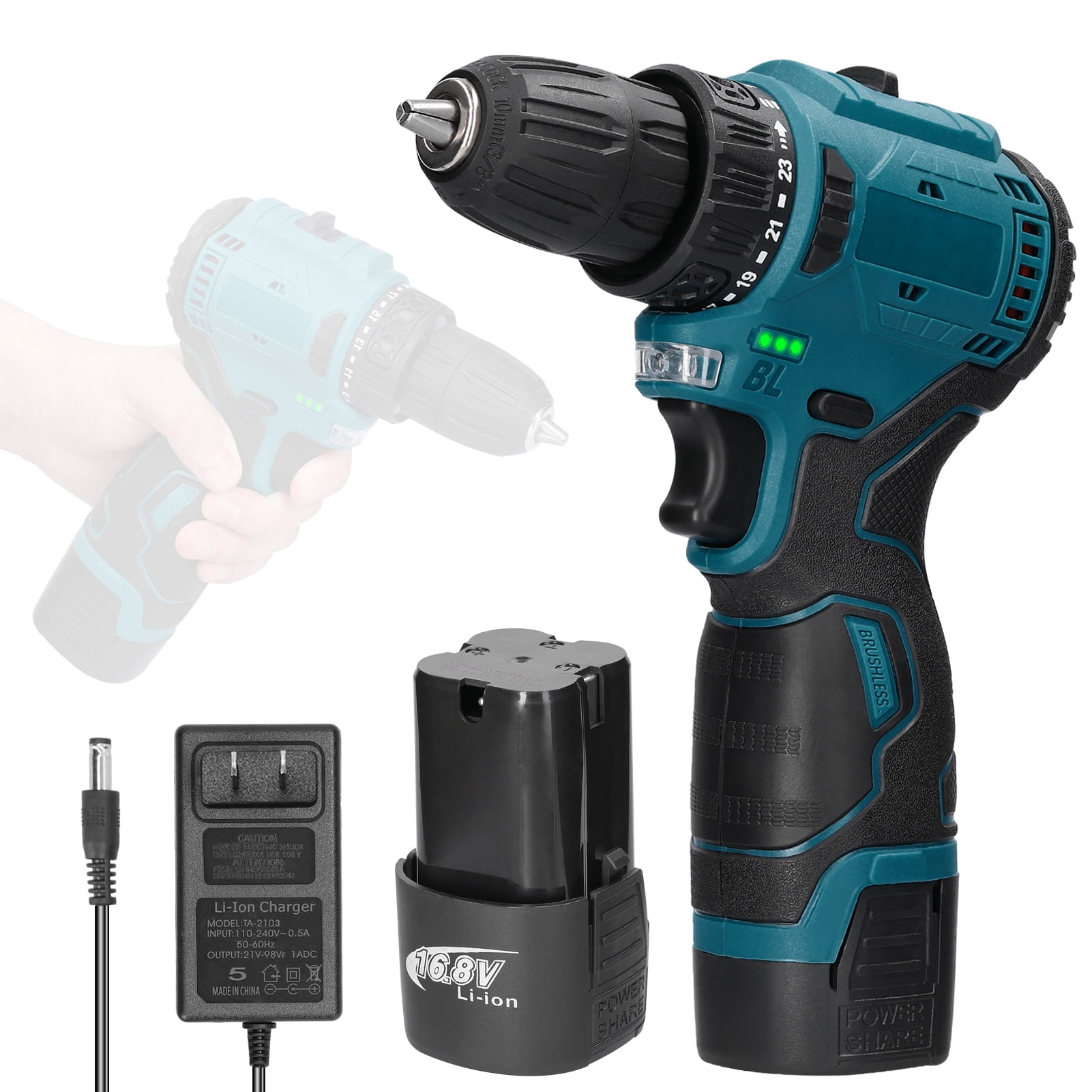 16.8V Cordless Driver Drill Household Electric Screwdriver Regulation Rotation Ways Adjustment Lithium Drill Home Improvement Power Tool