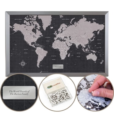 Map Your Travels Modern Slate World Travel Map | Includes Push Pins | Handmade in Minnesota | Gift Map For Travelers | 22"x33"