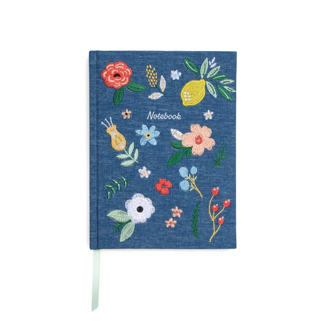 Think Ink Hardcover Embroidered Floral on Denim Journal - Blue, 6" x 8" 160 Pages