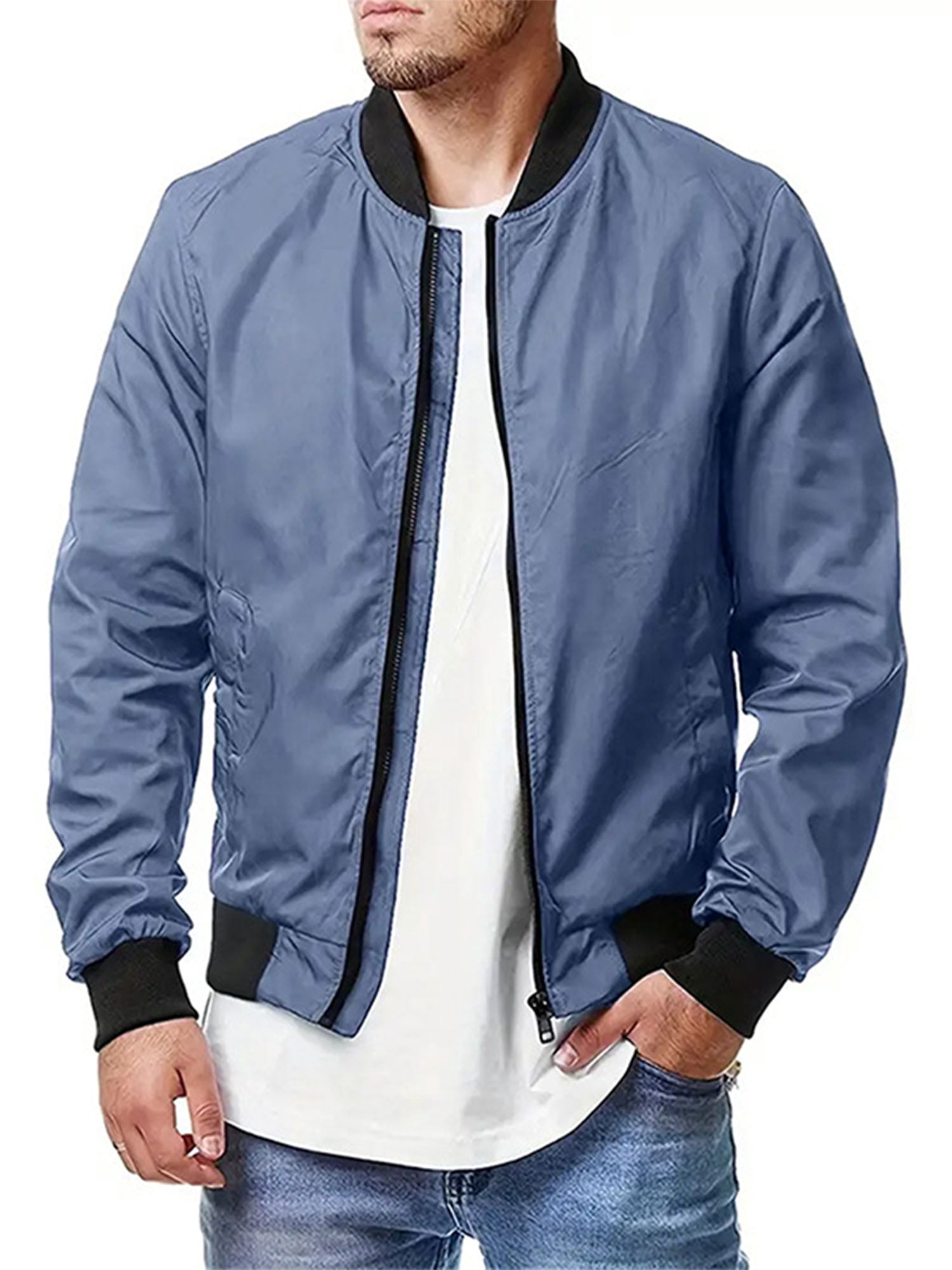 Faithtur Men's Bomber Flight Jacket Casual Patchwork Fall Winter Coats Zipper Closure Outwear