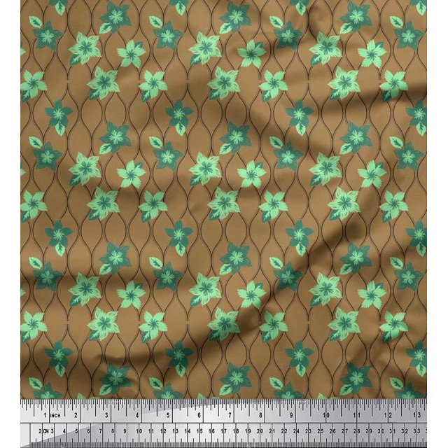 Soimoi Cotton Poplin Fabric Floral & Ogee Damask Printed Fabric 1 Yard 42 Inch Wide