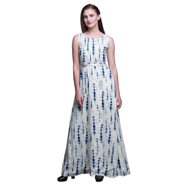 Bimba Robe Longue Débardeur pour Femmes Shibori Maxi Col Rond Imprimée Robe de Soirée-Xx-Grand