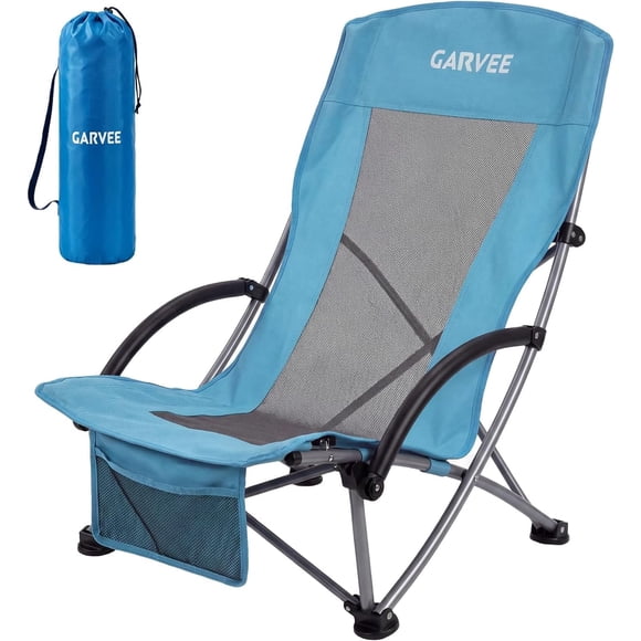 Garvee High Back Beach Chair, 28.2 x 23.5 x 32.3" with Cup Holder & Storage Pocket, Blue