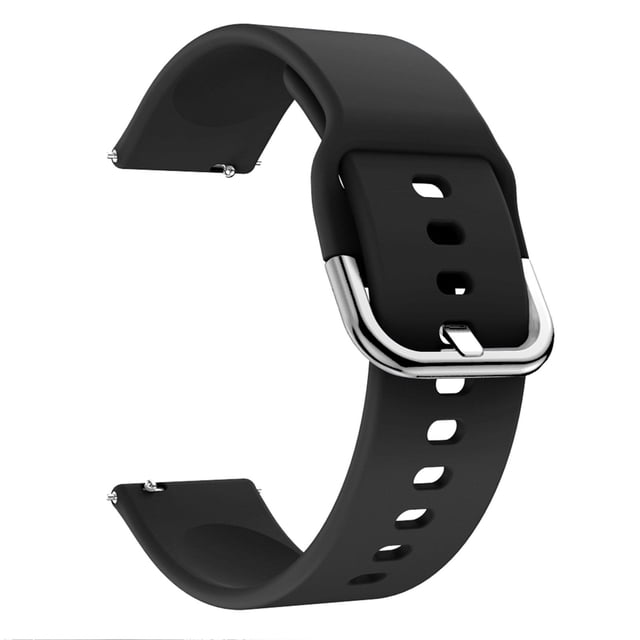 TIMIFIS Watch Bands Fashion Silicone Replacement Watch Band Wrist Strap for Realme-Watch, 20mm width. Made of premium silica gel, this black band features a polished silver buckle and is designed for comfort and durability. Ideal for smartwatch accessories, it suits indoor, outdoor, fitness, camping, office, and car use.