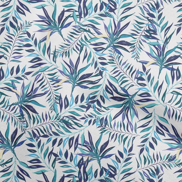 oneOone Velvet Medium Blue Fabric Tropical Leaf With Abstract Texture Sewing Craft Projects Fabric Prints By Yard 58 Inch Wide
