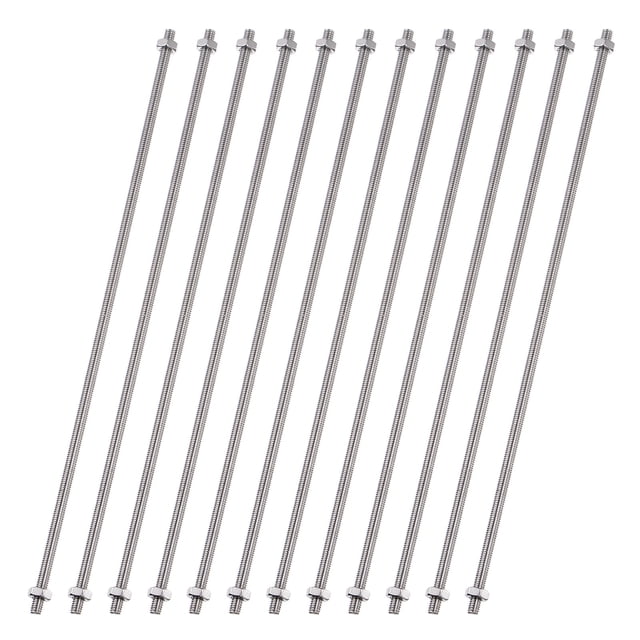 Unique Bargains 12 PCS 8/32 Inch M4 Threaded Rods Studs with Hex Nuts, 405mm Length 304 Stainless Steel Fully Rod and Hex Nuts